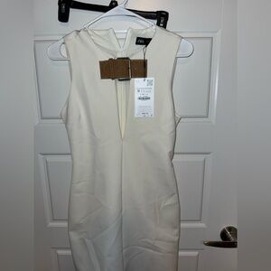 Zara Cream Mini Dress with Tan Buckle Belt
